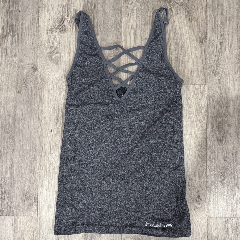 Bebe Charcoal Shapewear Tank Top with Crisscross Design